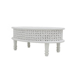 WHITE CARVED WOODEN COFFEE TABLE OVAL