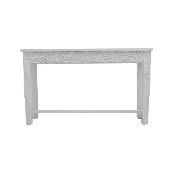 WHITE CARVED WOODEN CONSOLE TABLE