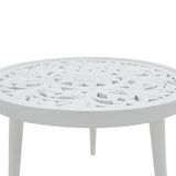 WHITE CARVED WOODEN ROUND TABLE
