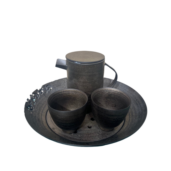 IRON GLAZE PORCELAIN STRAIGHT TEAPOT 4PC SET