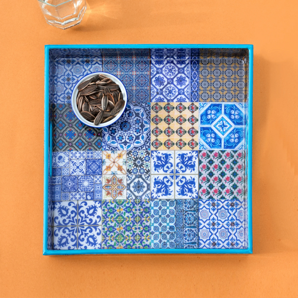 PERANAKAN TILES SAPPHIRE BLUE SQUARE TRAY