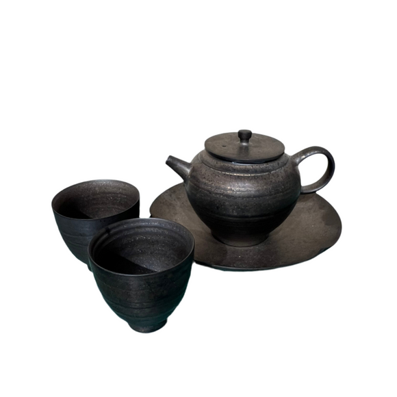 IRON GLAZE PORCELAIN ROUND TEAPOT 4PC SET