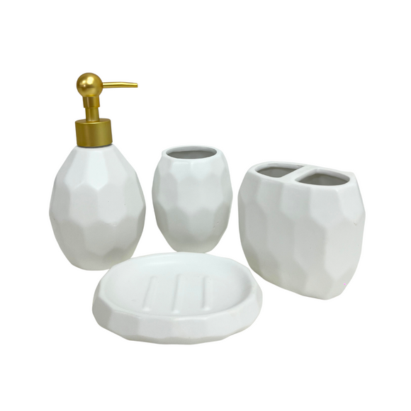 BATH ROOM SET OF 4 HEXAGON WHITE