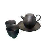 IRON GLAZE PORCELAIN ROUND FLAT TEAPOT 4PC SET