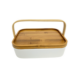 WHITE PORCELAIN CARRIER WITH BAMBOO COVER
