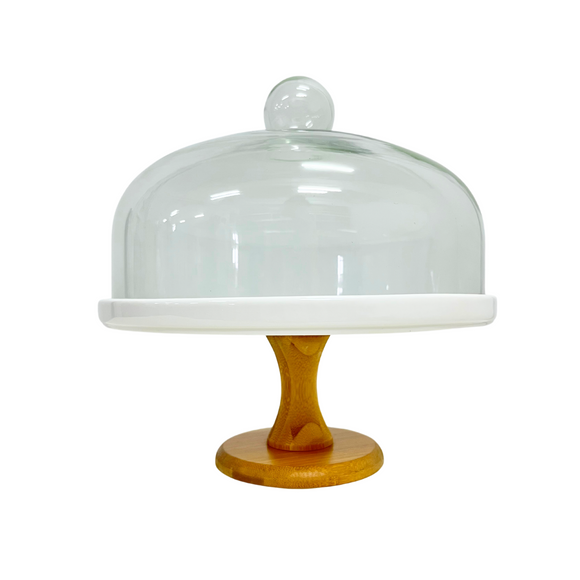 WHITE PORCELAIN CAKE STAND WITH GLASS LID