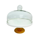 WHITE PORCELAIN CAKE STAND WITH GLASS LID