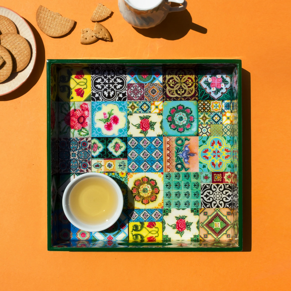 PERANAKAN TILES GREEN SQUARE TRAY