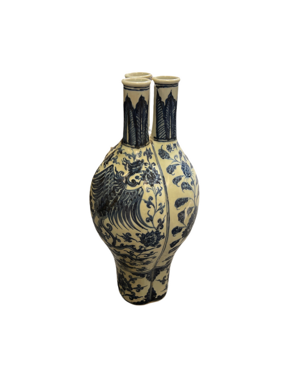 BLUE & WHITE 3 MOUTH VASE 40CM