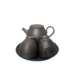 IRON GLAZE PORCELAIN ROUND FLAT TEAPOT 4PC SET