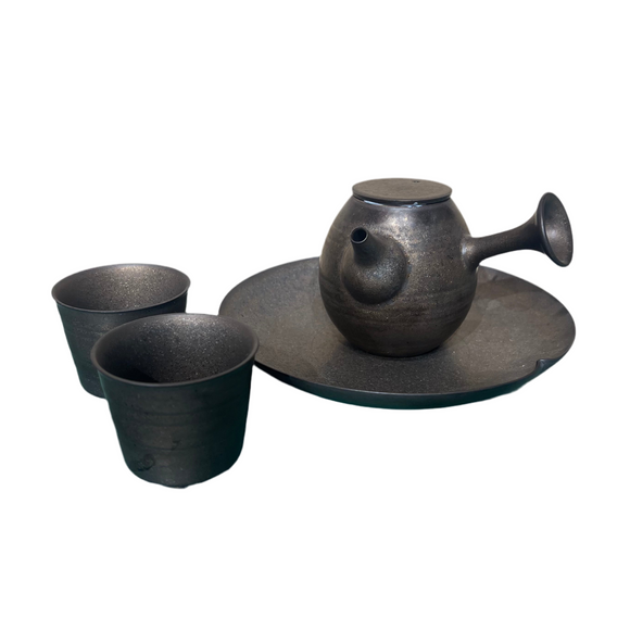 IRON GLAZE PORCELAIN JAPANESE TEAPOT 4PC SET