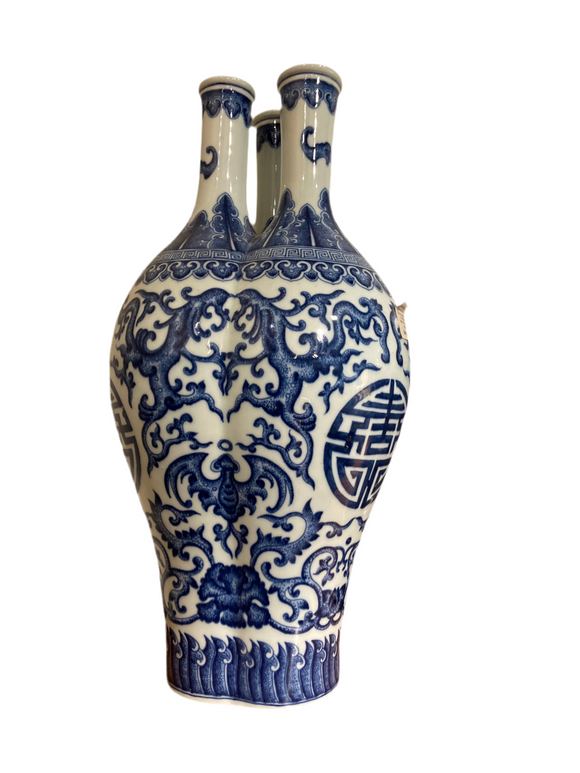 BLUE & WHITE FU QING 3 MOUTH VASE 45CM