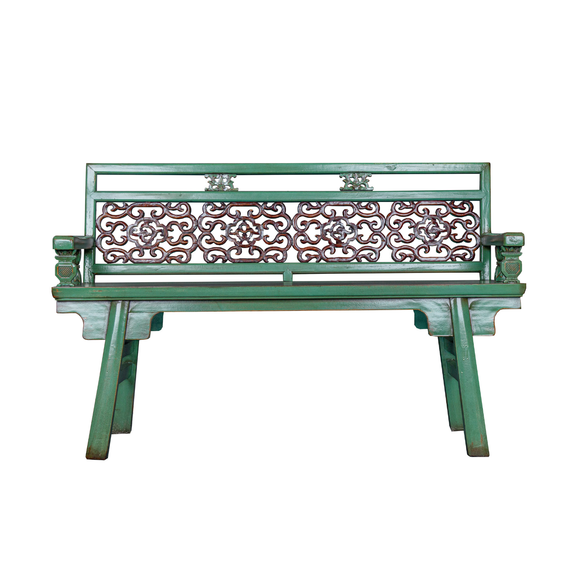 BENCH WITH CARVING RUSTIC GREEN X-44