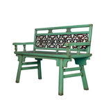 BENCH WITH CARVING RUSTIC GREEN X-44
