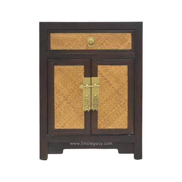 CABINET RATTAN 1DW2DR DARK WOOD MQZ-302