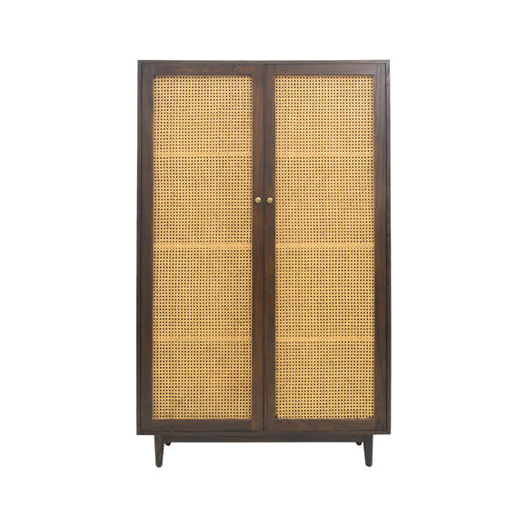 TALL CABINET RATTAN HEX 2DR DARK WOOD MD08-22201