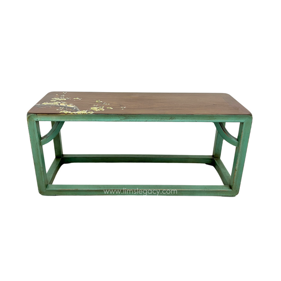 LONG BENCH PAINTED BLOSSOM TURQUOISE CH-51