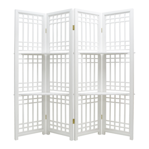 SCREEN LATTICE 4 PANELS W/ 2 SHELVING WHITE WASH