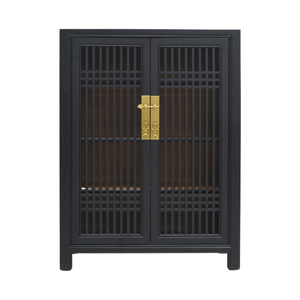SHOE CABINET LATTICE 2DR BLACK WASH MQZ-07