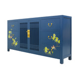 SIDEBOARD LATTICE W/ FLEUR BLUE WASH MQZ-34