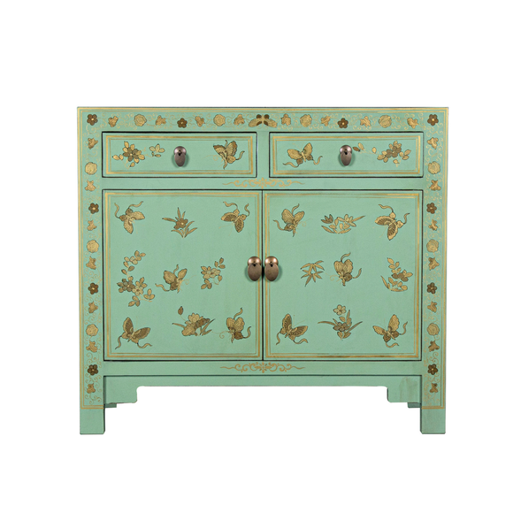 SIDEBOARD PAINTED GOLD BUTTERFLIES 2DW2DR X-23