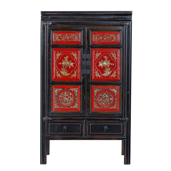 SIDE CABINET CARVED 2DW2DR RED/BLACK X-53