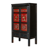 SIDE CABINET CARVED 2DW2DR RED/BLACK X-53
