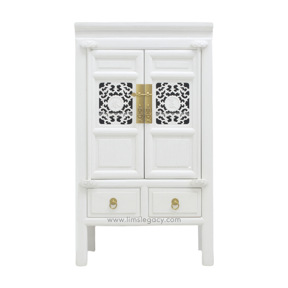 SIDE CABINET CARVED 2DW2DR WHITE WASH MQZ-57