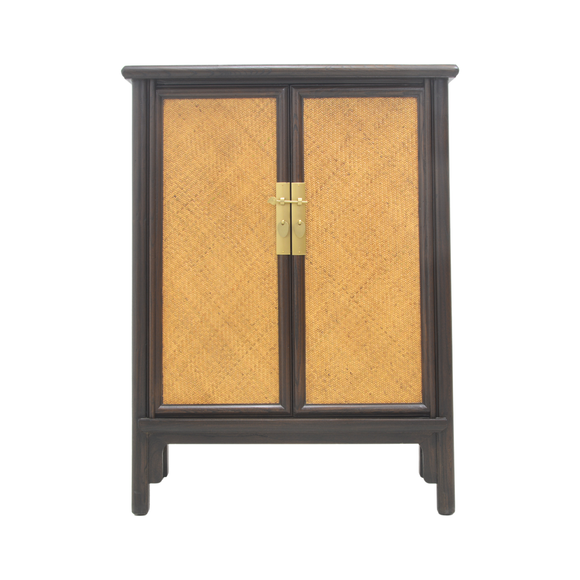 SIDE CABINET RATTAN 2DR DARK WOOD MQ-02