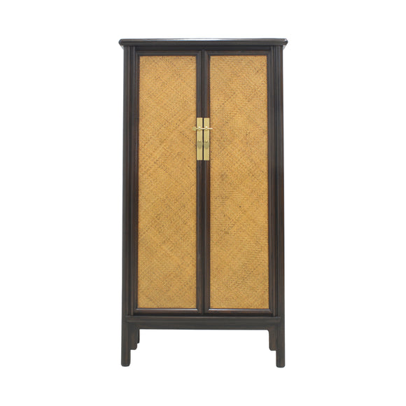 TALL CABINET RATTAN 2DR DARK WOOD MQ-01