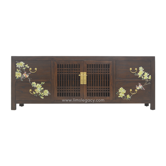 TV CONSOLE LATTICE W/ FLEUR 1.8M DARK WOOD