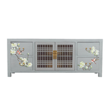 TV CONSOLE LATTICE W/ FLEUR 1.6M GREY WASH MQZ-28