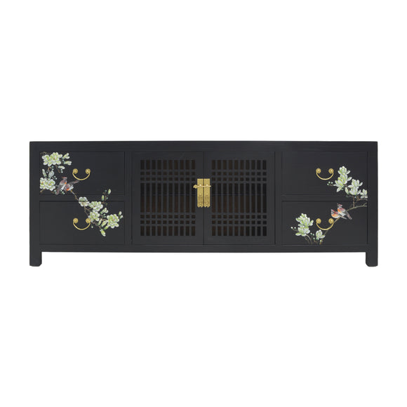 TV CONSOLE LATTICE W/ FLEUR 1.8M BLACK WASH