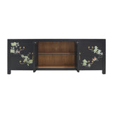 TV CONSOLE LATTICE W/ FLEUR 1.8M BLACK WASH