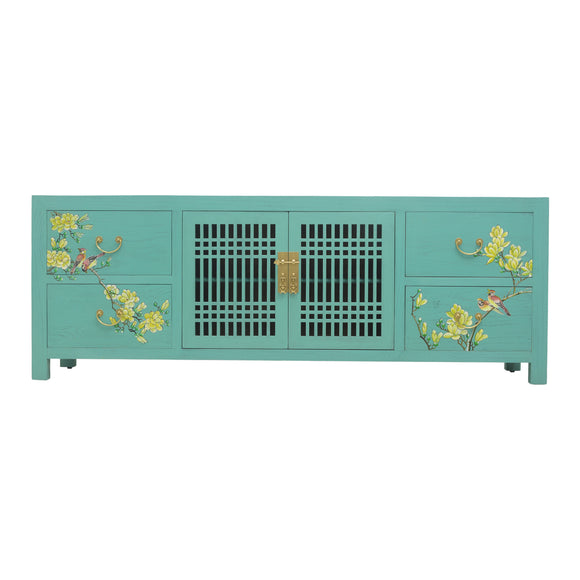 TV CONSOLE LATTICE W/ FLEUR 1.6M TURQUOISE WASH MQZ-28