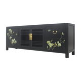 TV CONSOLE LATTICE W/ FLEUR BUTTERFLY 1.8M BLACK WASH MQZ-11