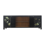 TV CONSOLE LATTICE W/ FLEUR BUTTERFLY 1.8M BLACK WASH MQZ-11