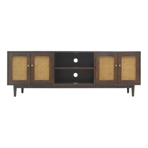 TV CONSOLE RATTAN HEX 4DR DARK WOOD MD07-307