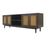 TV CONSOLE RATTAN HEX 4DR DARK WOOD MD07-307