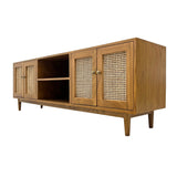 TV CONSOLE RATTAN HEX 4DR LIGHT WOOD MD07-307