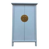LIMS Legacy Singapore light blue Oriental storage cabinet with circular brass hardware and tapered legs.