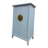 LIMS Legacy Singapore light blue Oriental storage cabinet with circular brass hardware and tapered legs.