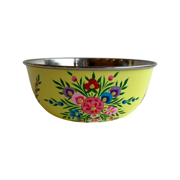 STEEL HANDPAINTED FRUIT BOWL 18CM YELLOW