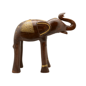 WOODEN BRASS WORK ELEPHANT STATUE LONG LEGS 10"
