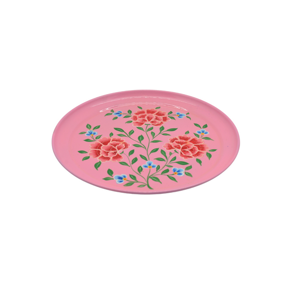 STEEL HANDPAINTED ROUND TRAY PINK