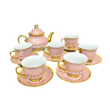 TEA POT SET OF 6 W/ GOLD STAND PINK