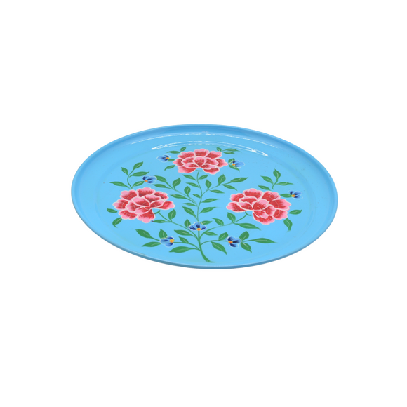 STEEL HANDPAINTED ROUND TRAY BLUE