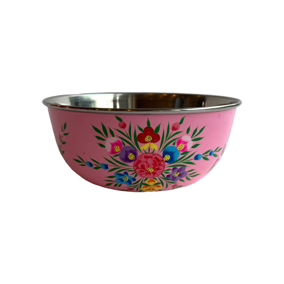 STEEL HANDPAINTED FRUIT BOWL 18CM PINK