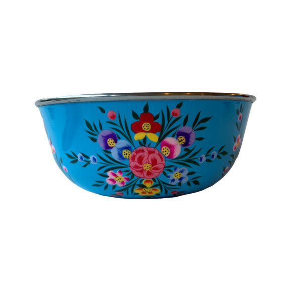 STEEL HANDPAINTED FRUIT BOWL 18CM BLUE