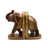 WOODEN BRASS WORK BOOK END SINGLE ELEPHANT 2PCS SET 10"